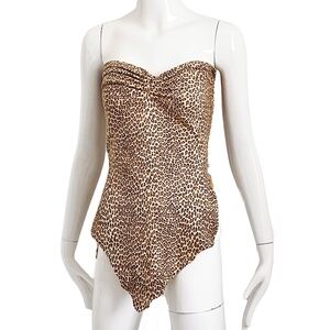 Norma Kamali OMO Leather Corset Top with Wrap Ties Leopard Print Vintage HTF